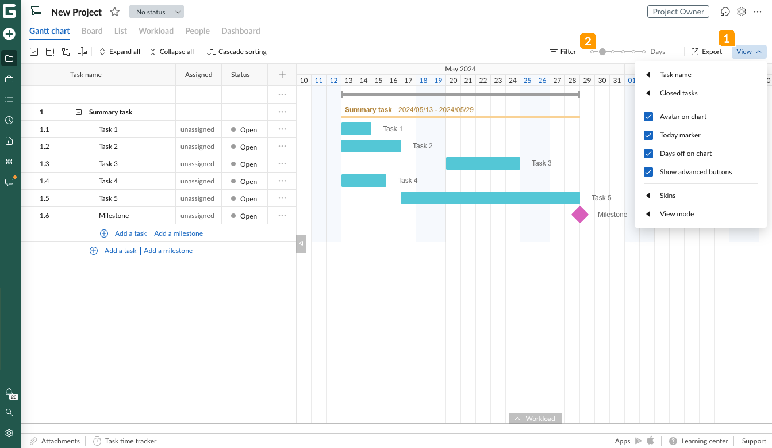 GanttPRO-first steps-adjust Gantt chart view and Zoom.png