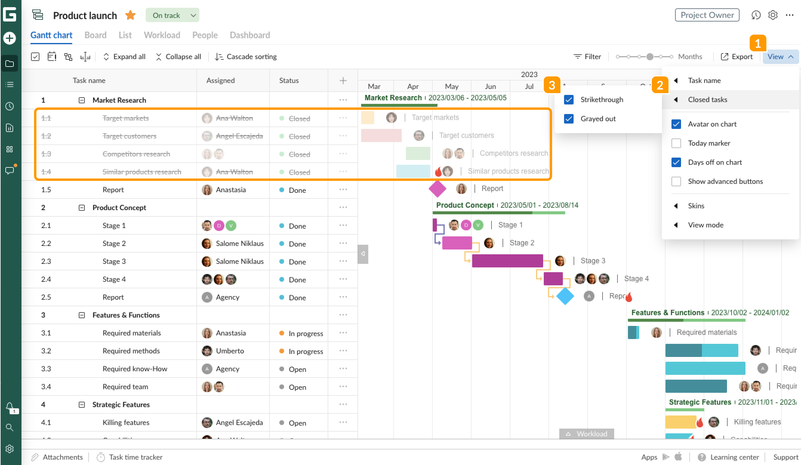 Gantt chart view - Closed tasks.png