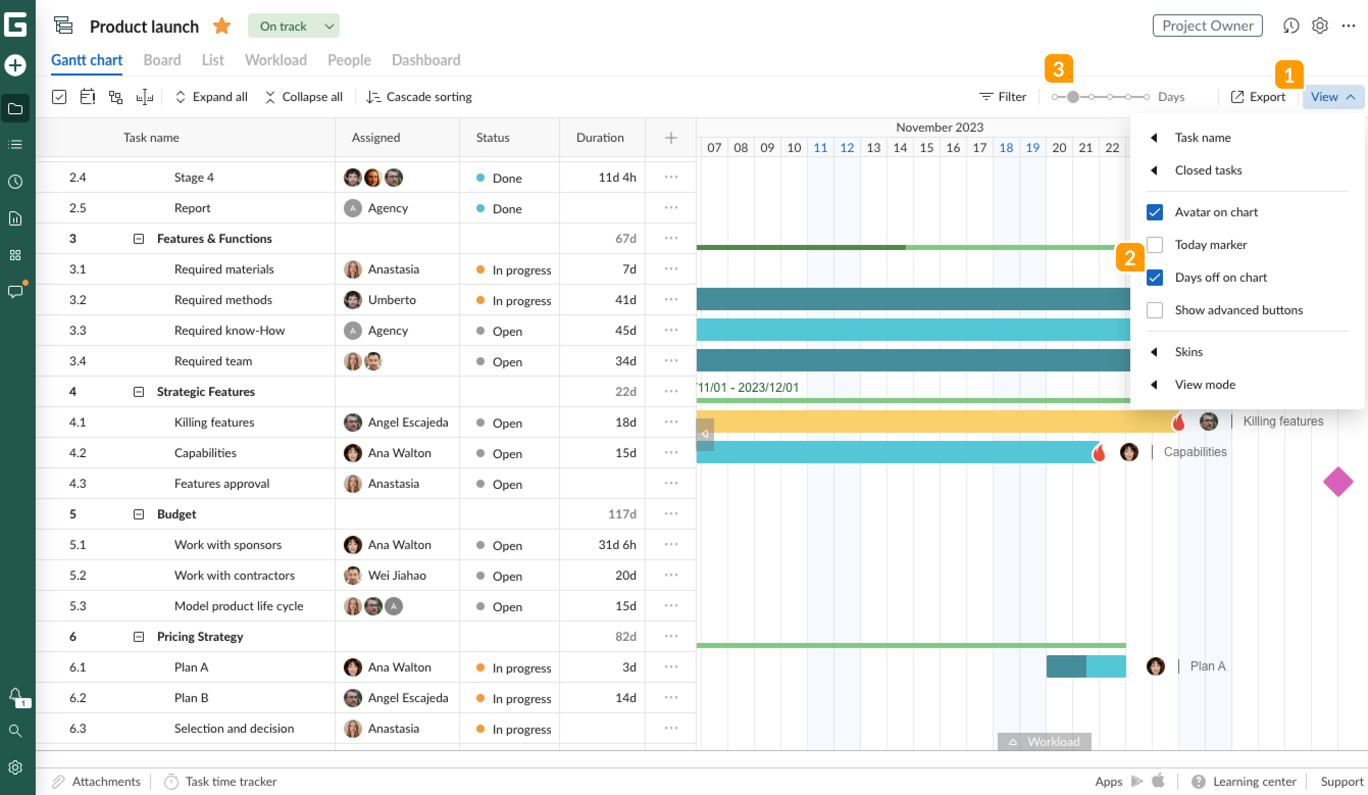 Gantt chart view - Days off on chart.png