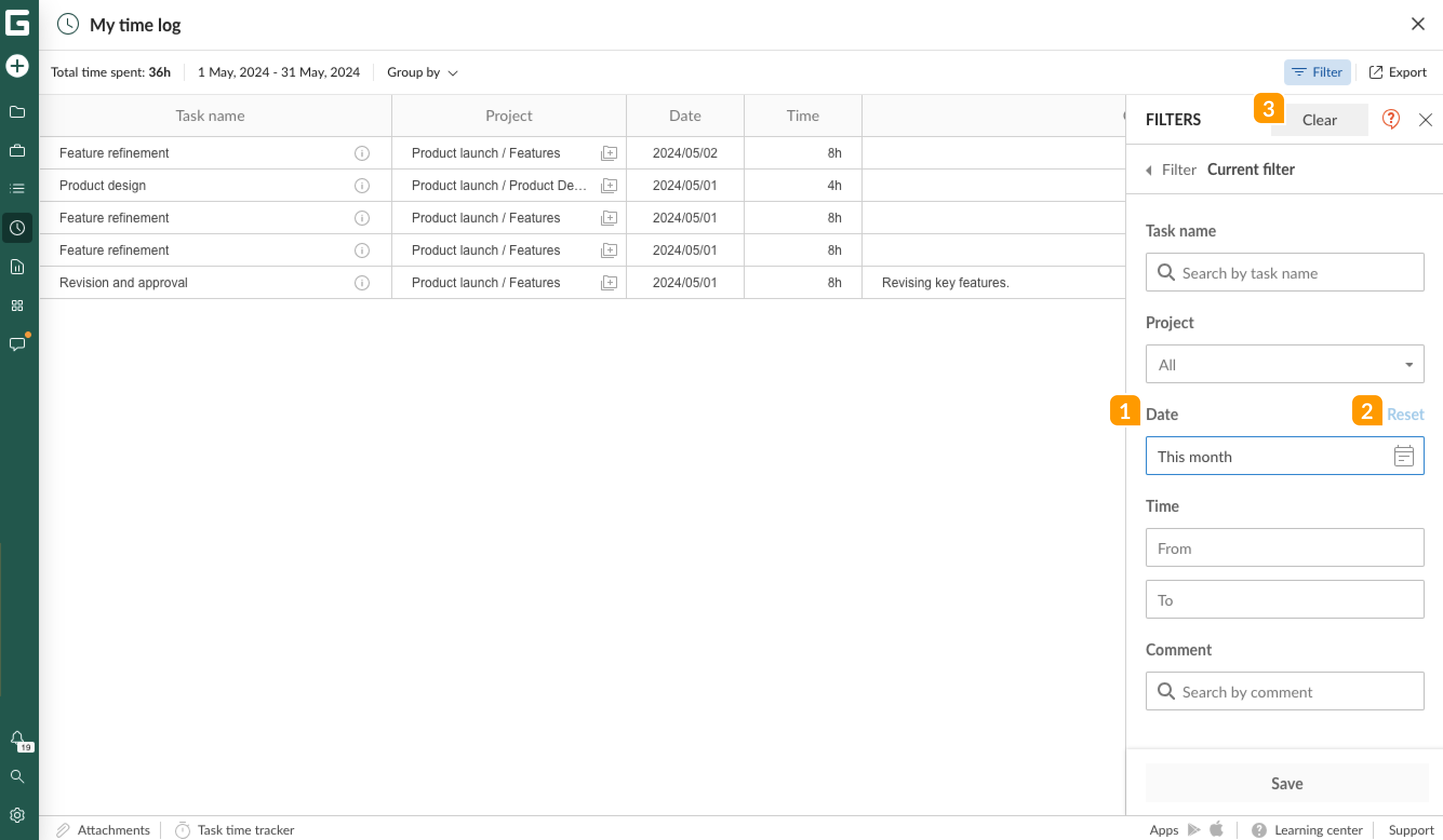 Resource management -My time log-Filters.png
