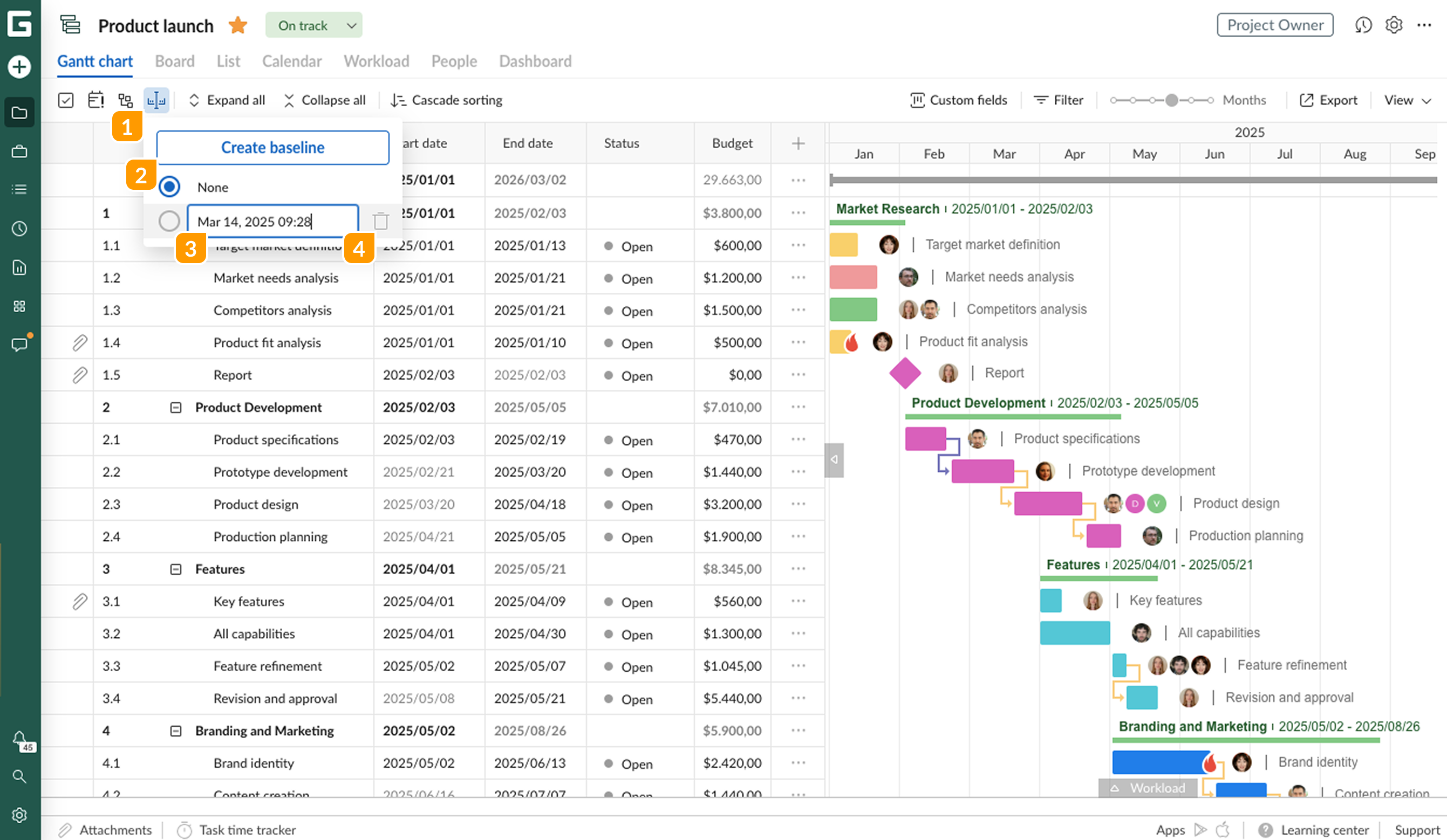 Gantt chart view - Baseline view.png