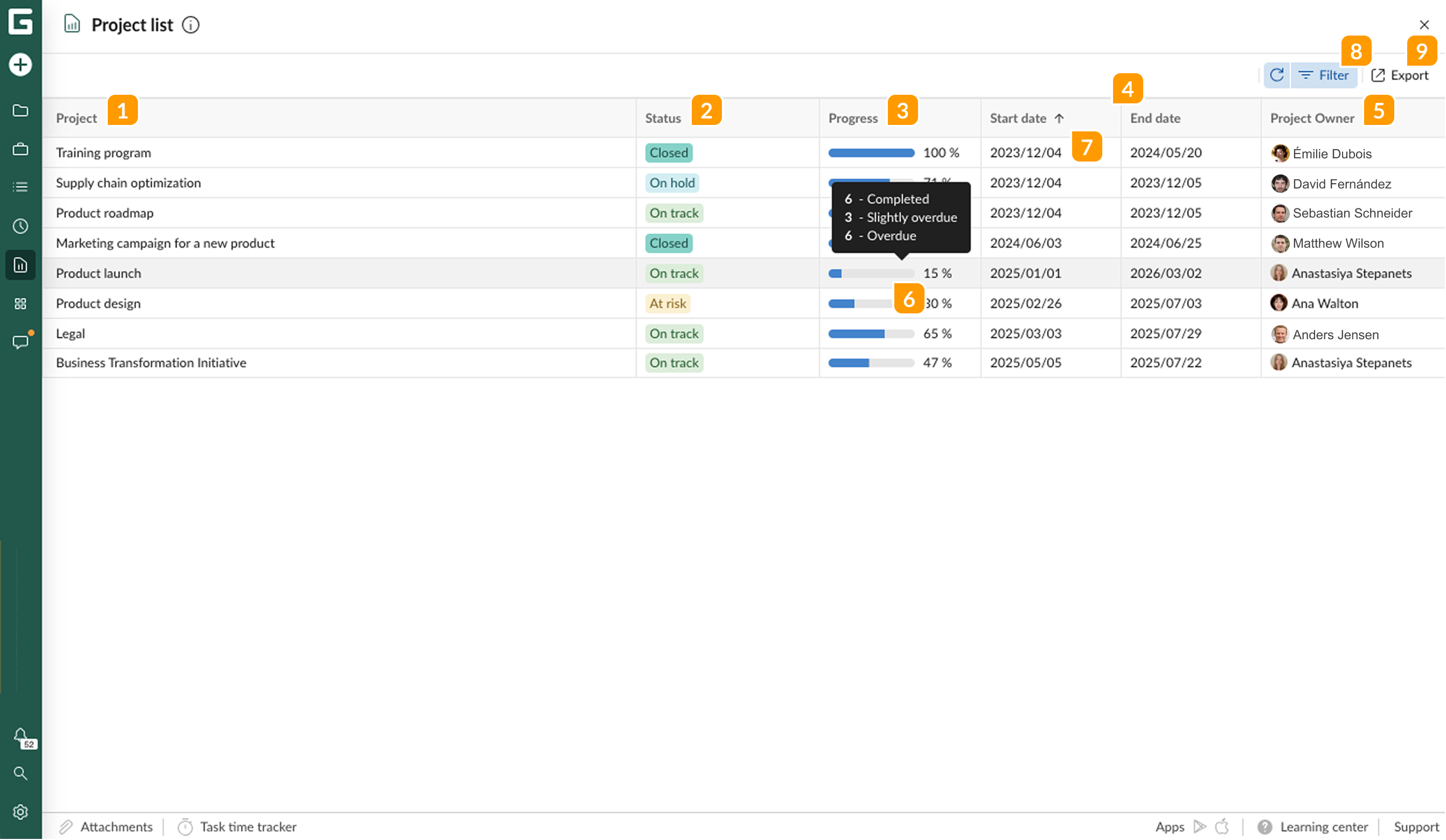Progress reports - project list.png