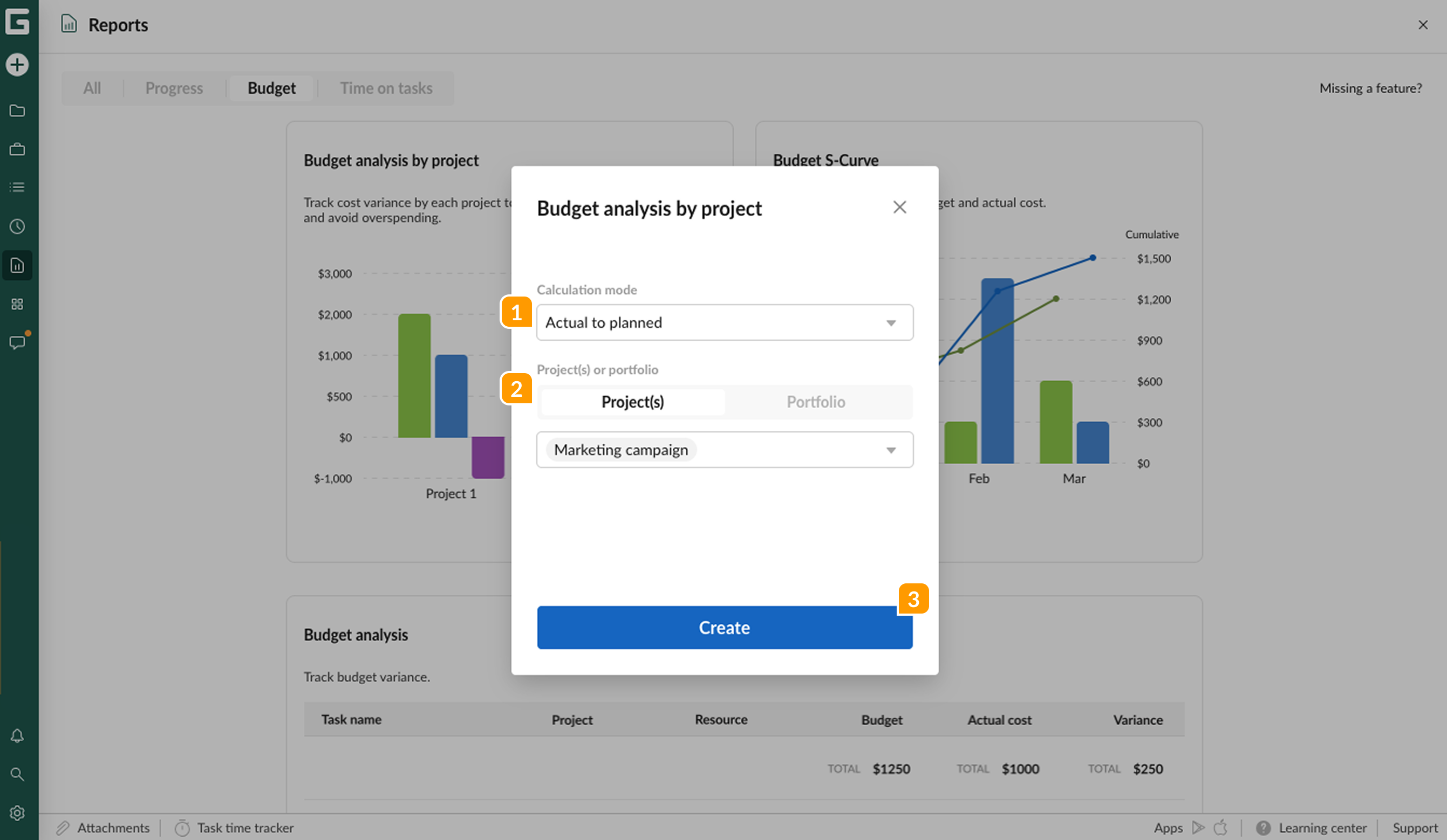Budget reports-choose projects.png