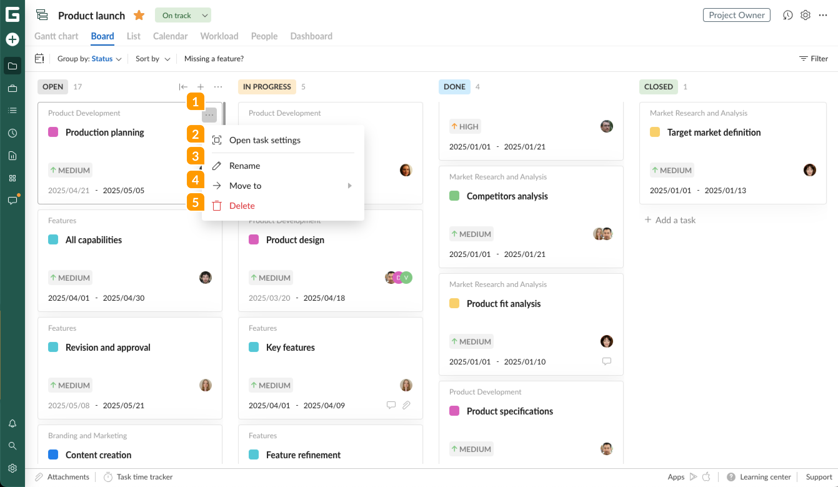 Board view - cards  menu.png