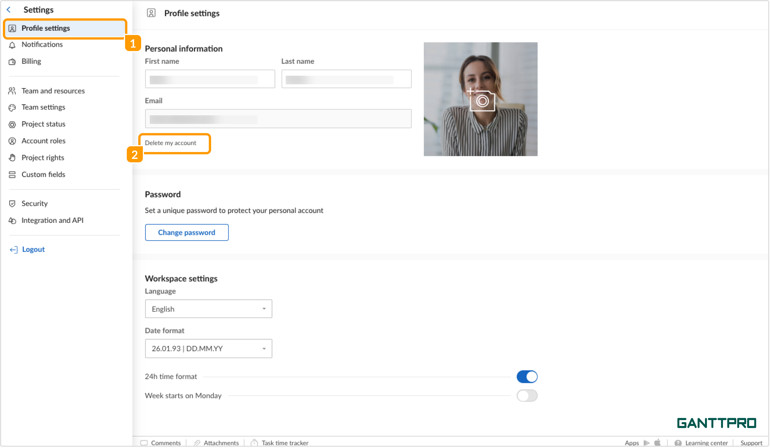 GanttPRO - Account settings - Delete account.png