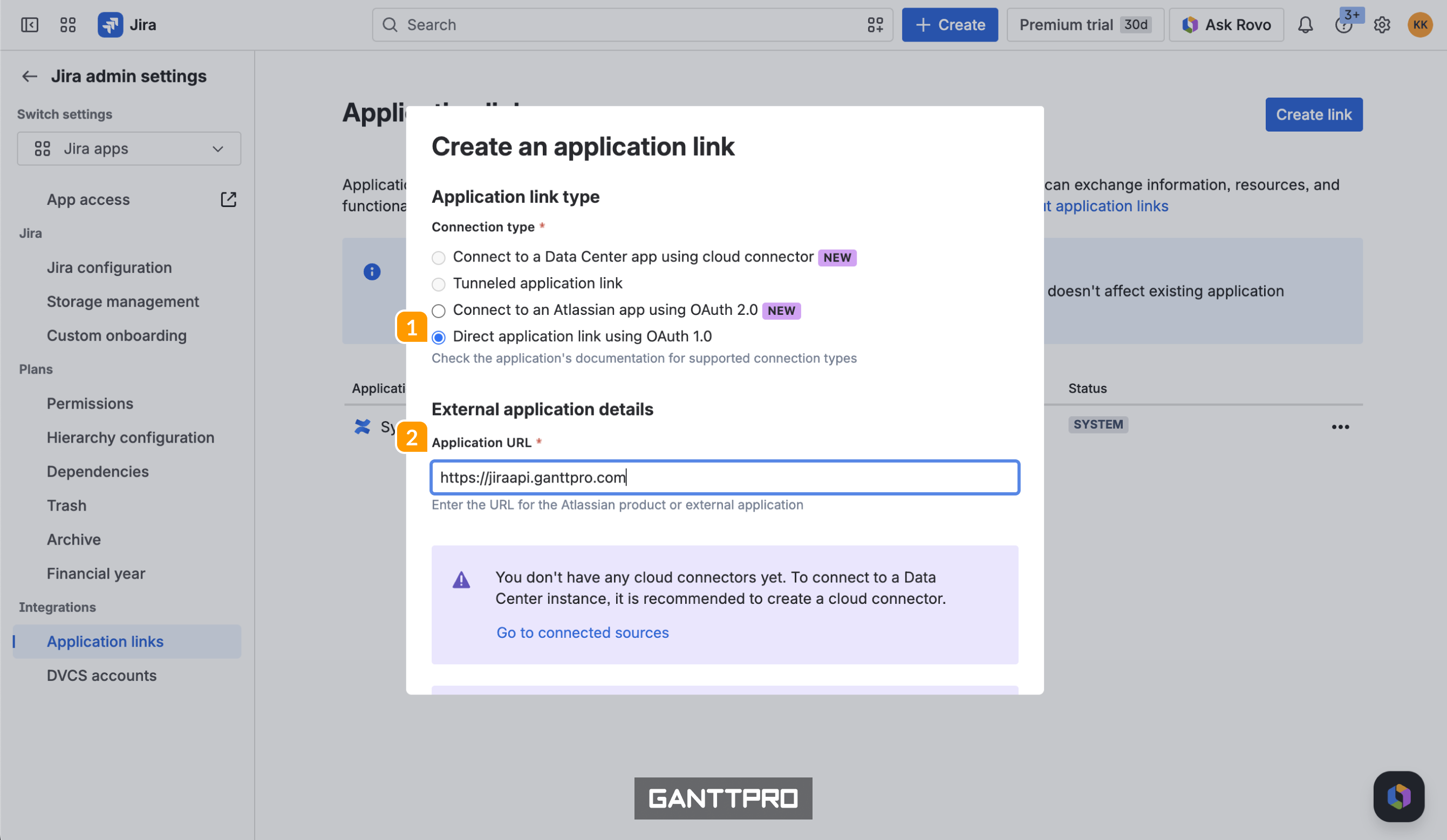 Jira integration-Application links-URL.png