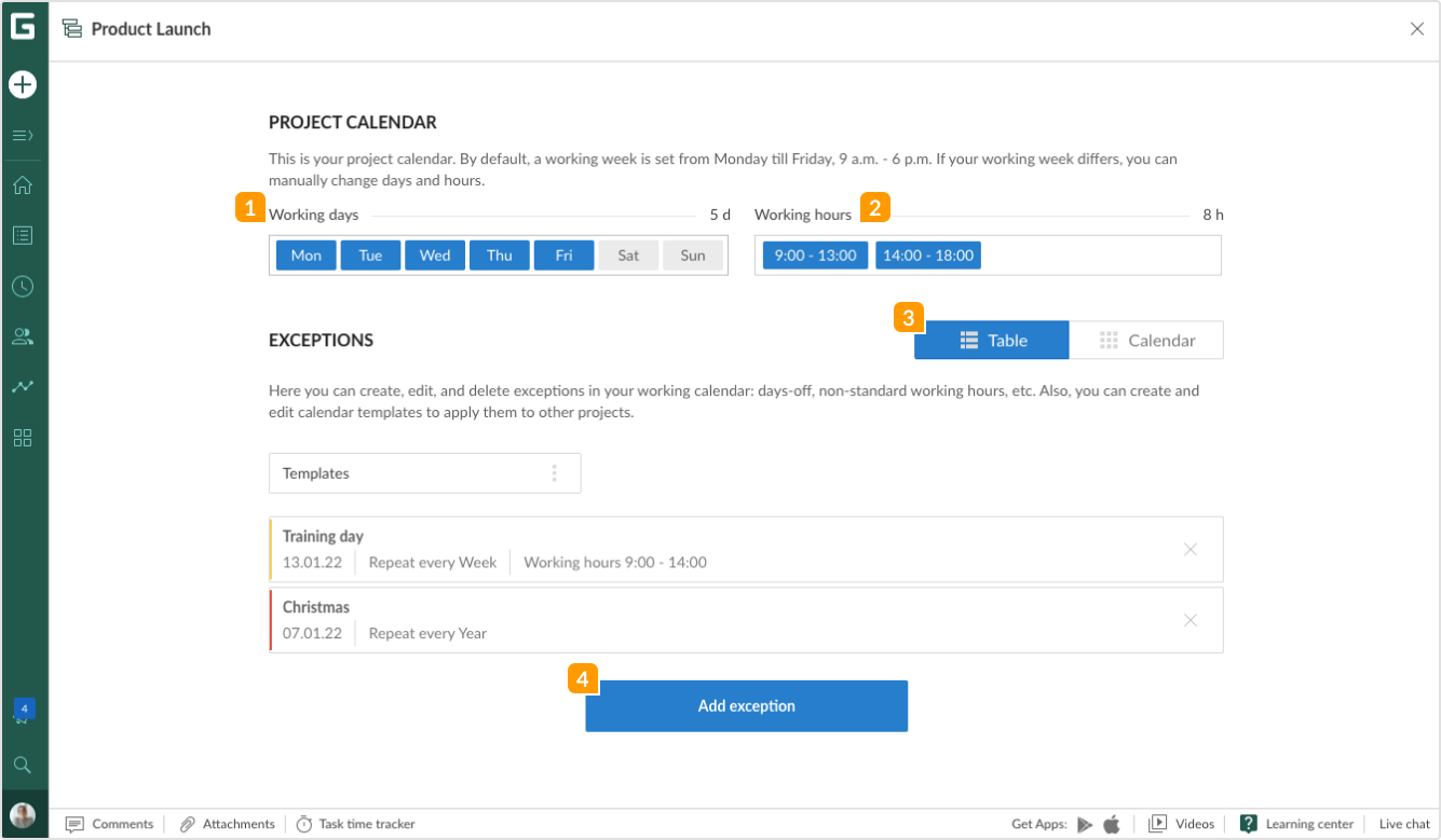Calendario del proyecto – Base de conocimientos de GanttPRO