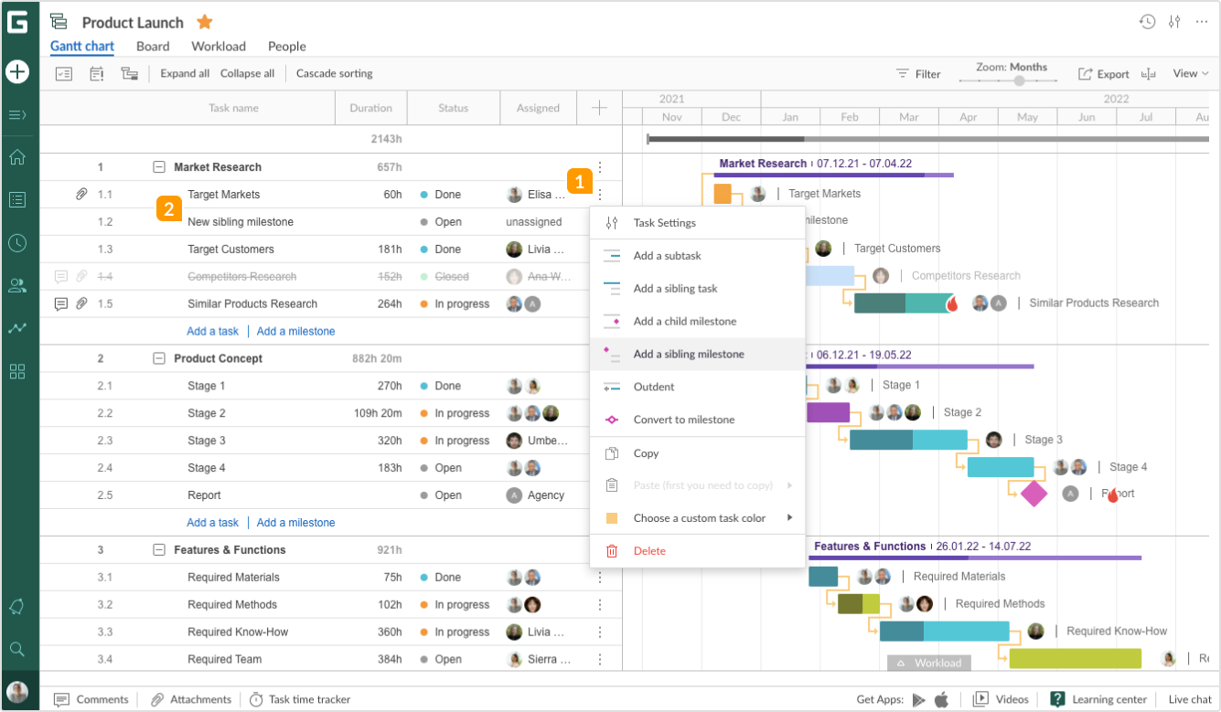 Milestones – GanttPRO Knowledge Base